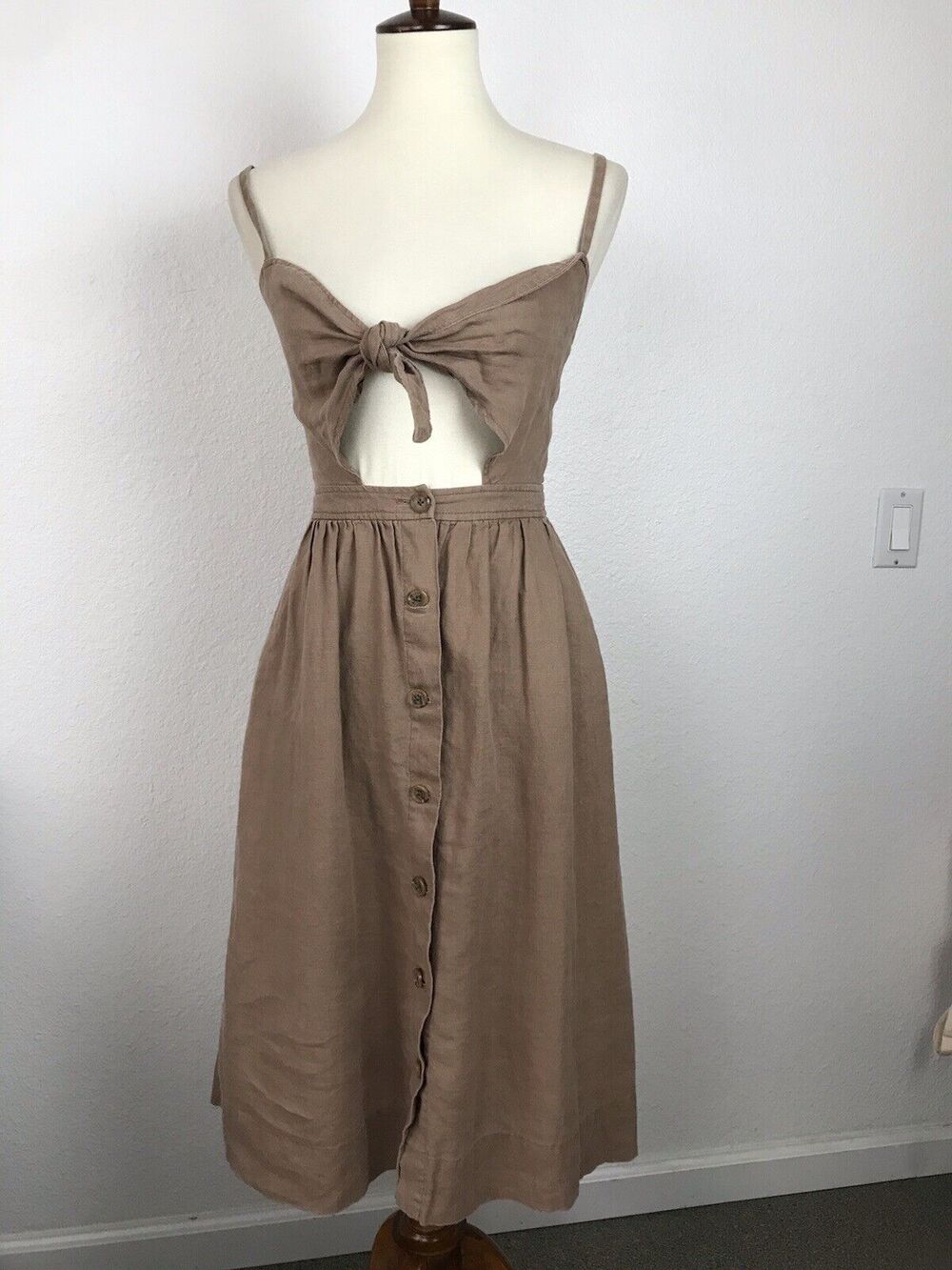 Aritzia Wilfred Sun Dress Tie Front Cut Out Smocked